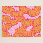 Retro Dopamine Pumpkin Fall Pattern - Orange on Pink Jigsaw Puzzle Gallery Image 1