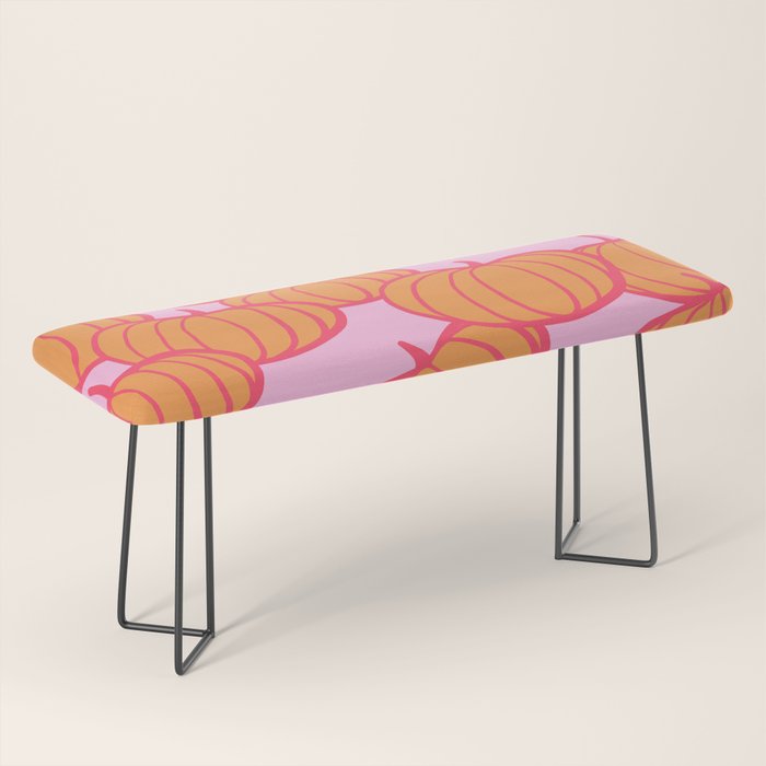 Retro Dopamine Pumpkin Fall Pattern - Orange on Pink Bench Gallery Image 1