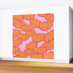 Retro Dopamine Pumpkin Fall Pattern - Orange on Pink Wall Mural Gallery Image 2
