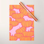 Retro Dopamine Pumpkin Fall Pattern - Orange on Pink Wrapping Paper Gallery Image 1