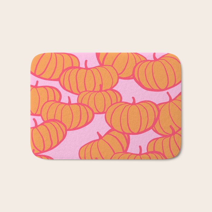 Retro Dopamine Pumpkin Fall Pattern - Orange on Pink Bath Mat Gallery Image 1