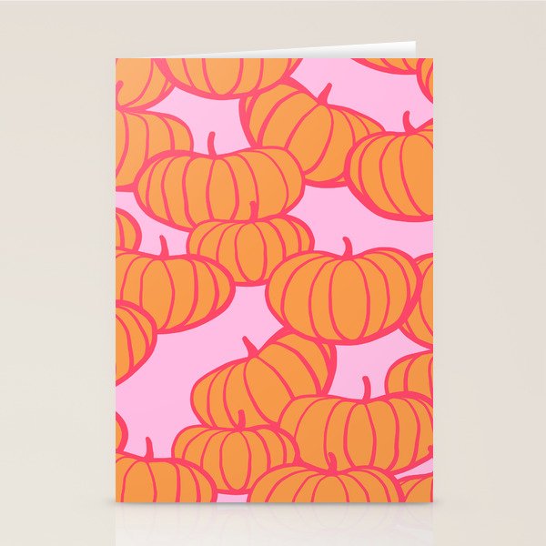 Retro Dopamine Pumpkin Fall Pattern - Orange on Pink Stationery Card Gallery Image 2