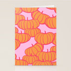 Retro Dopamine Pumpkin Fall Pattern - Orange on Pink Stationery Card Gallery Image 2