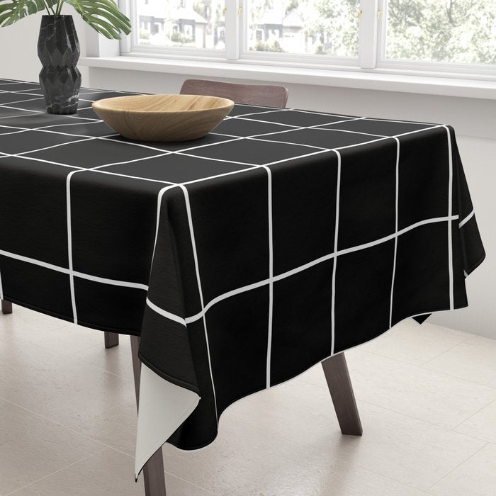 Grid Pattern Line Stripe Black and White Minimalist Geometric Stripes Lines Drawing Tablecloth Gallery Image 3