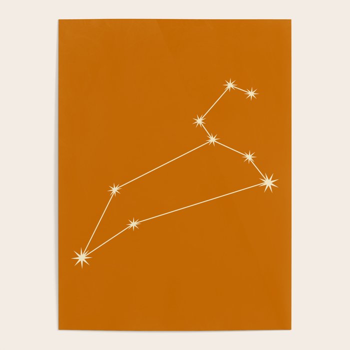 Leo Zodiac Star Constellation Line Art Orange Poster Gallery Image 4