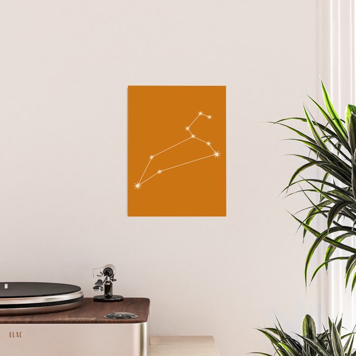 Leo Zodiac Star Constellation Line Art Orange Poster Gallery Image 2