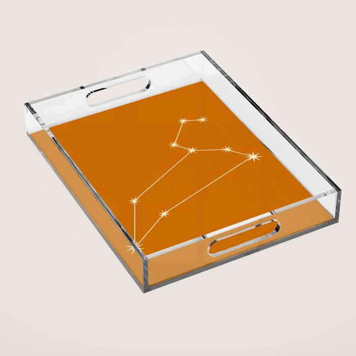Leo Zodiac Star Constellation Line Art Orange Acrylic Tray Gallery Image 1