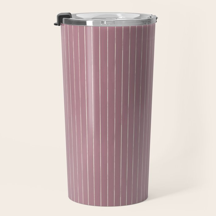Romantic Botanica Coordinator - Thin Stripes in Rosewood Pink Travel Mug Gallery Image 3