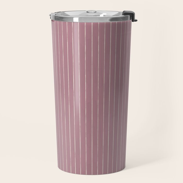Romantic Botanica Coordinator - Thin Stripes in Rosewood Pink Travel Mug Gallery Image 2