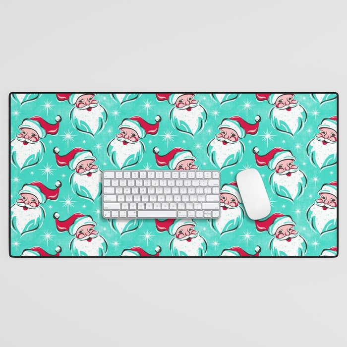 'Tis The Season Retro Santa Aqua Multi Pattern Desk Mat Gallery Image 1