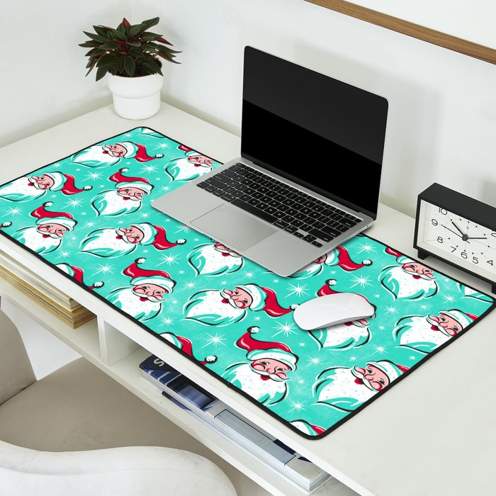 'Tis The Season Retro Santa Aqua Multi Pattern Desk Mat Gallery Image 2
