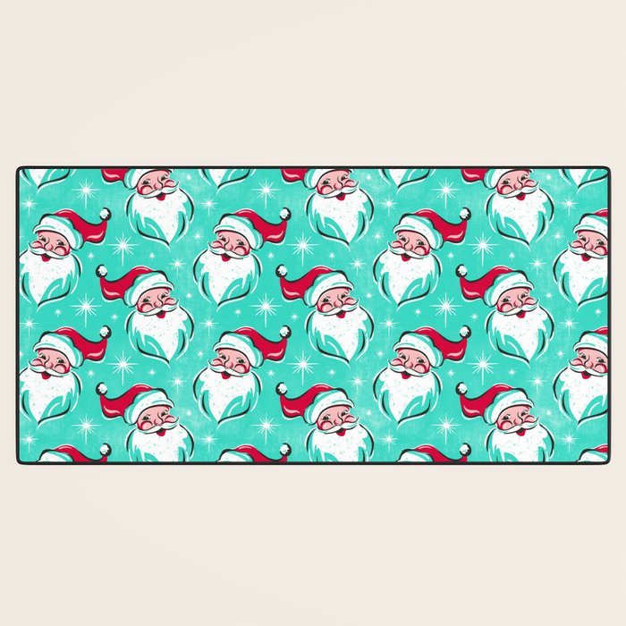 'Tis The Season Retro Santa Aqua Multi Pattern Desk Mat Gallery Image 3