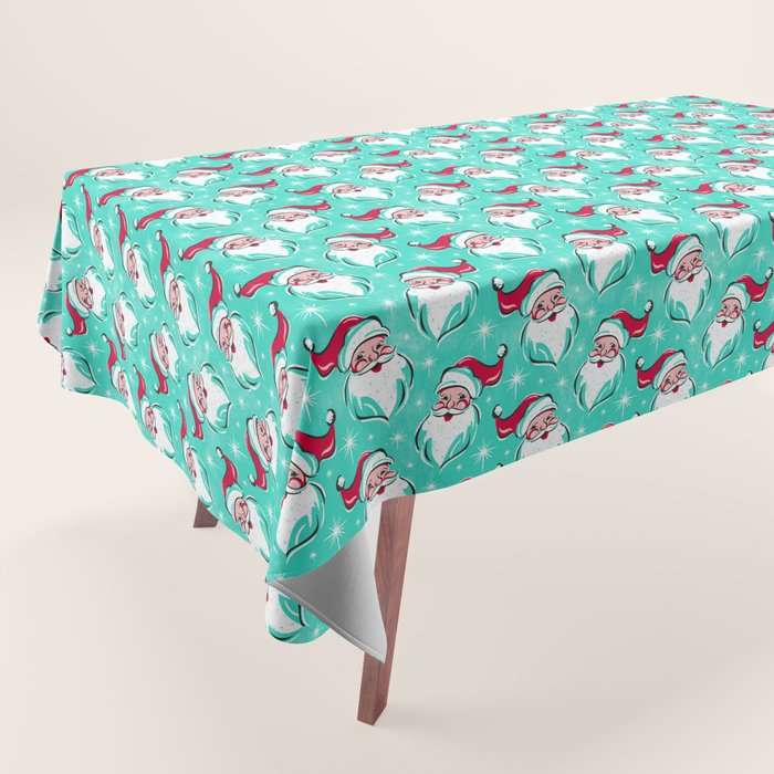 'Tis The Season Retro Santa Aqua Multi Pattern Tablecloth Gallery Image 1