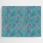Teal Purple Gold Quatrefoil Moroccan Pattern II Jigsaw Puzzle Gallery Image 1