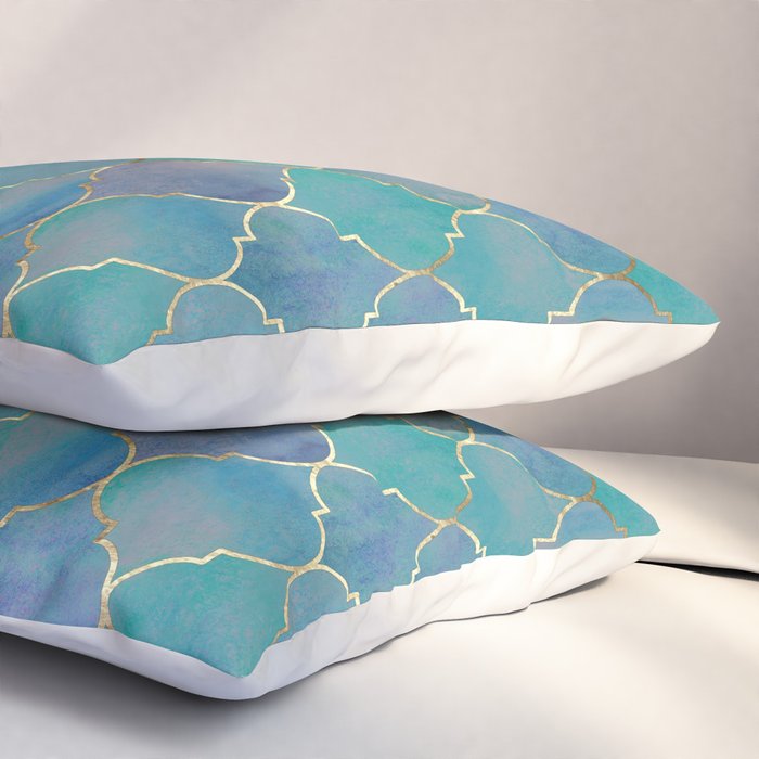 Teal Purple Gold Quatrefoil Moroccan Pattern II Pillow Sham Gallery Image 3