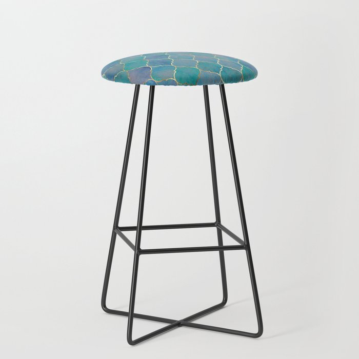Teal Purple Gold Quatrefoil Moroccan Pattern II Stool Gallery Image 1