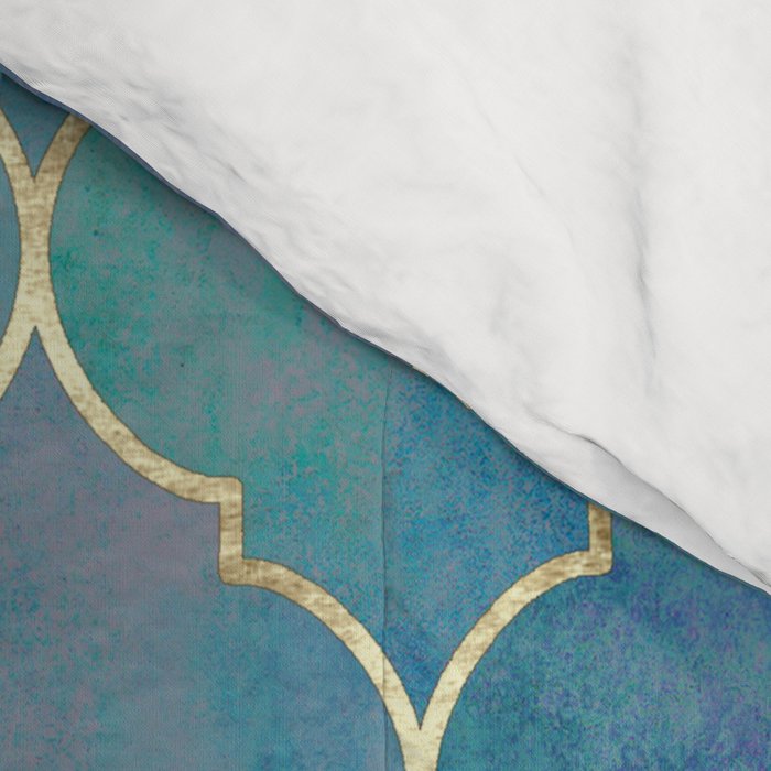 Teal Purple Gold Quatrefoil Moroccan Pattern II Comforter Gallery Image 4