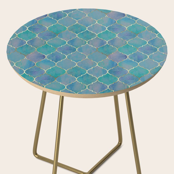 Teal Purple Gold Quatrefoil Moroccan Pattern II Side Table Gallery Image 2