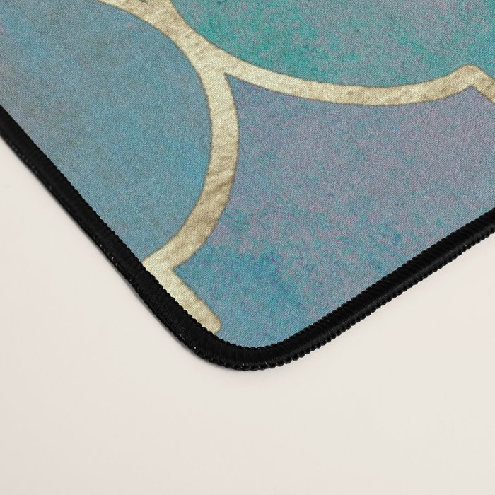 Teal Purple Gold Quatrefoil Moroccan Pattern II Desk Mat Gallery Image 4