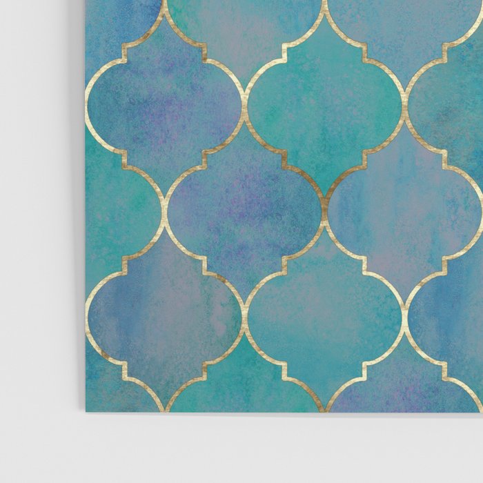 Teal Purple Gold Quatrefoil Moroccan Pattern II Poster Gallery Image 3