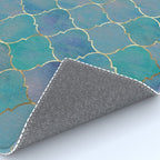 Teal Purple Gold Quatrefoil Moroccan Pattern II Rug Gallery Image 4