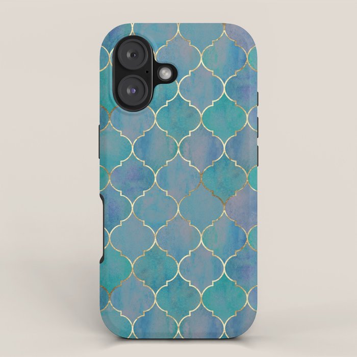 Teal Purple Gold Quatrefoil Moroccan Pattern II iPhone Case Gallery Image 1