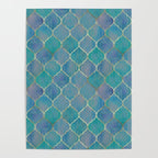 Teal Purple Gold Quatrefoil Moroccan Pattern II Poster Gallery Image 4