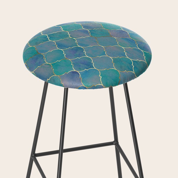 Teal Purple Gold Quatrefoil Moroccan Pattern II Stool Gallery Image 2