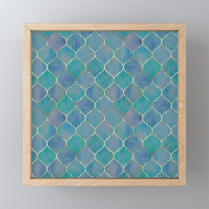 Teal Purple Gold Quatrefoil Moroccan Pattern II Mini Art Print Gallery Image 1