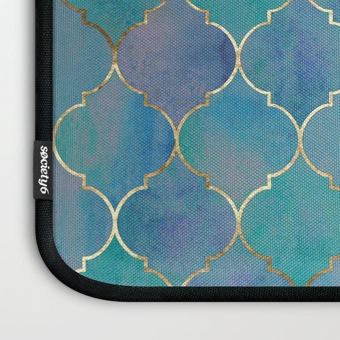 Teal Purple Gold Quatrefoil Moroccan Pattern II Laptop Sleeve Gallery Image 3
