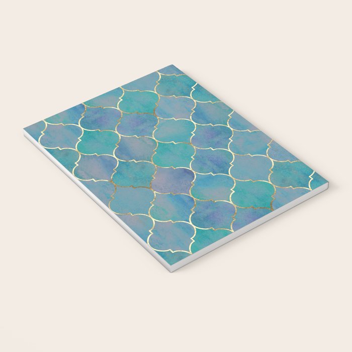 Teal Purple Gold Quatrefoil Moroccan Pattern II Notebook Gallery Image 3