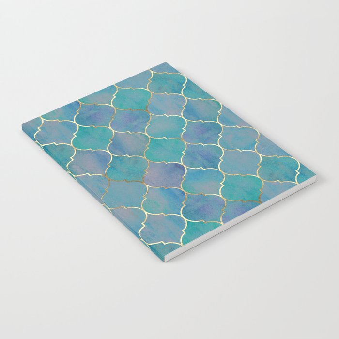 Teal Purple Gold Quatrefoil Moroccan Pattern II Notebook Gallery Image 1