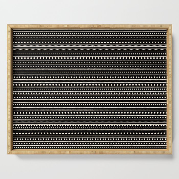 Bamako Striped and Dotted Pattern in Black and Almond Cream Serving Tray Gallery Image 1