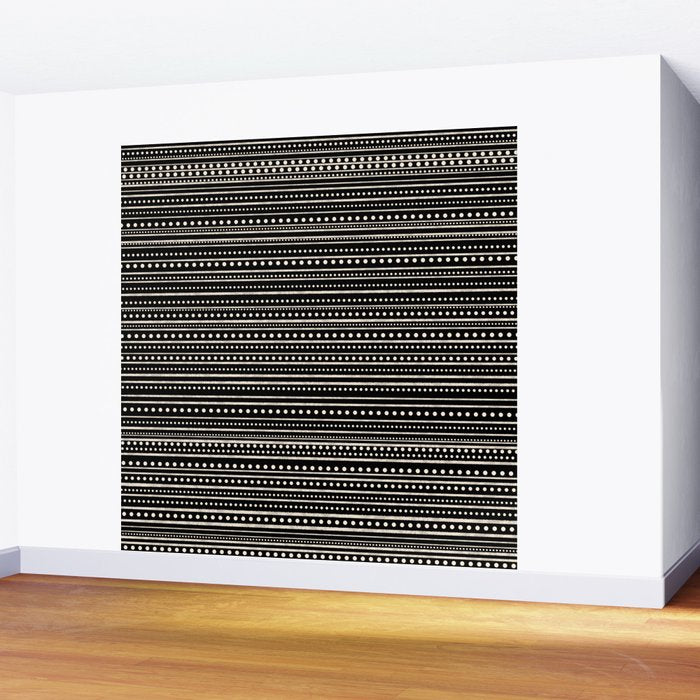Bamako Striped and Dotted Pattern in Black and Almond Cream Wall Mural Gallery Image 2
