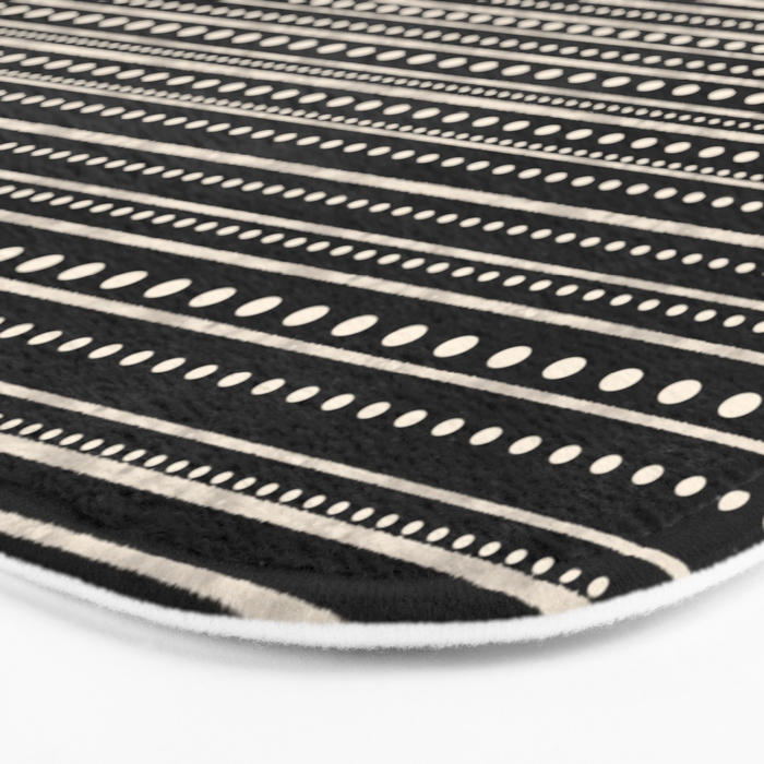 Bamako Striped and Dotted Pattern in Black and Almond Cream Bath Mat Gallery Image 3