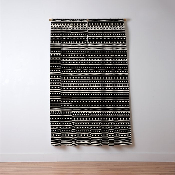 Bamako Striped and Dotted Pattern in Black and Almond Cream Window Curtain Gallery Image 3