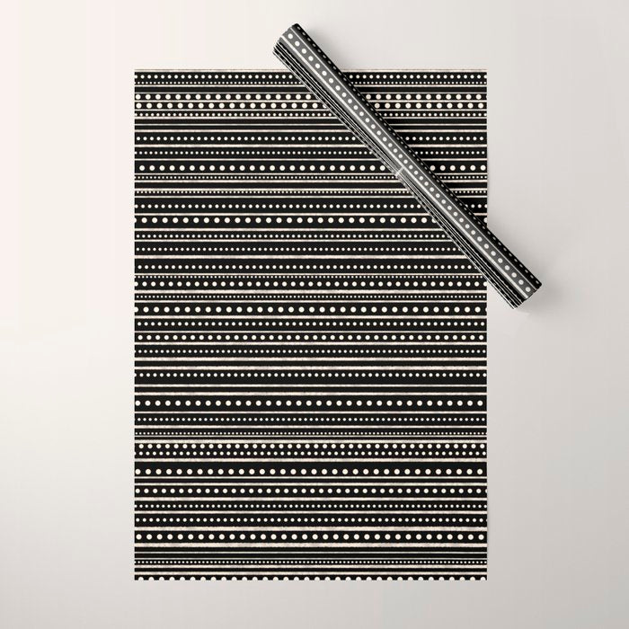 Bamako Striped and Dotted Pattern in Black and Almond Cream Wrapping Paper Gallery Image 1