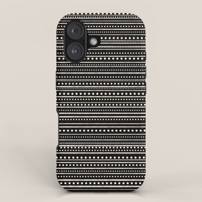 Bamako Striped and Dotted Pattern in Black and Almond Cream iPhone Case Gallery Image 1