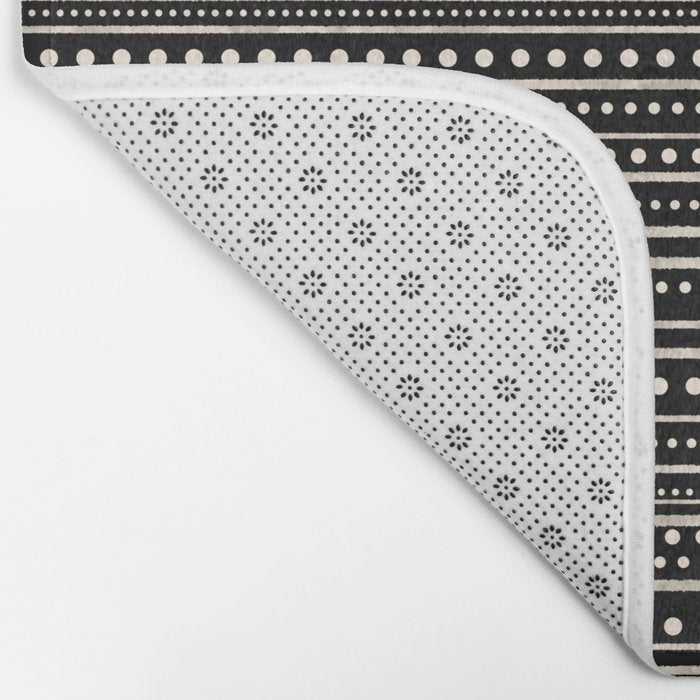 Bamako Striped and Dotted Pattern in Black and Almond Cream Bath Mat Gallery Image 2