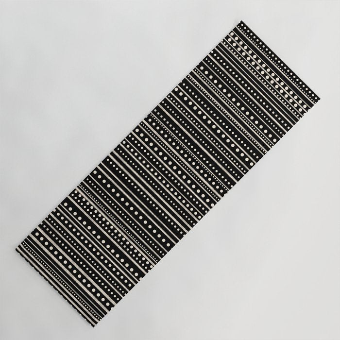 Bamako Striped and Dotted Pattern in Black and Almond Cream Yoga Mat Gallery Image 1
