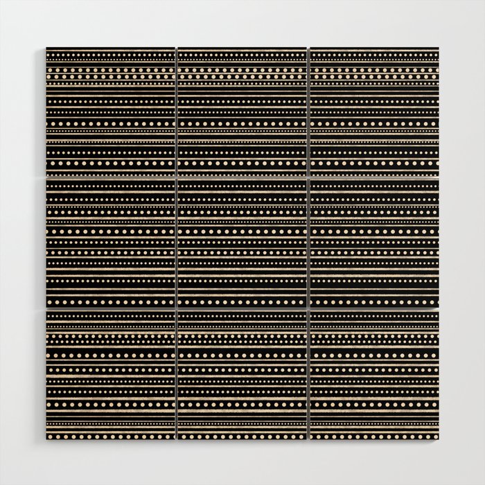Bamako Striped and Dotted Pattern in Black and Almond Cream Wood Wall Art Gallery Image 1