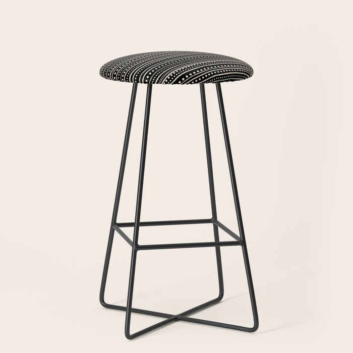 Bamako Striped and Dotted Pattern in Black and Almond Cream Stool Gallery Image 1