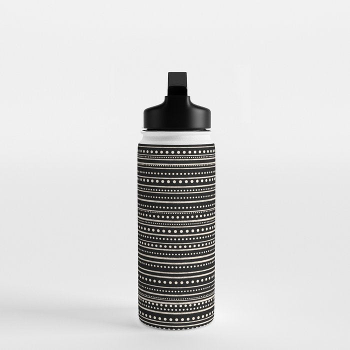 Bamako Striped and Dotted Pattern in Black and Almond Cream Water Bottle Gallery Image 3