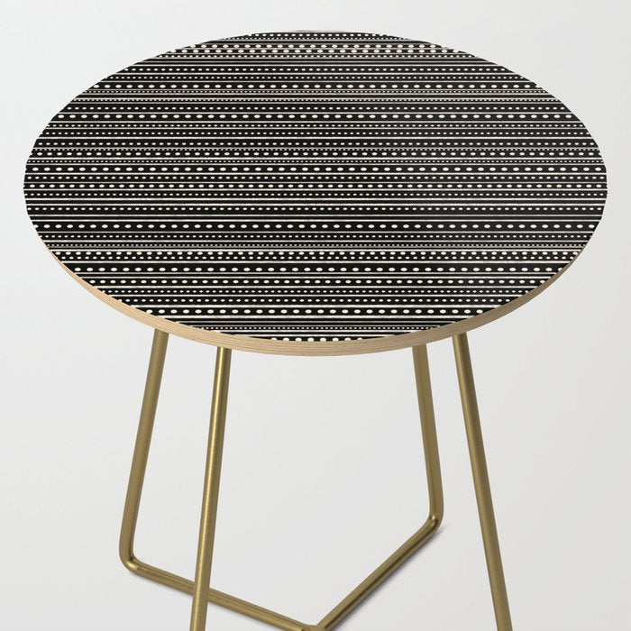 Bamako Striped and Dotted Pattern in Black and Almond Cream Side Table Gallery Image 2