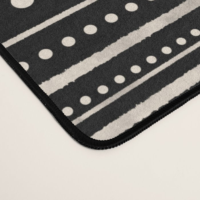 Bamako Striped and Dotted Pattern in Black and Almond Cream Desk Mat Gallery Image 4