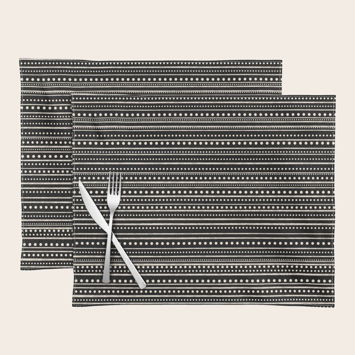 Bamako Striped and Dotted Pattern in Black and Almond Cream Placemat Gallery Image 1