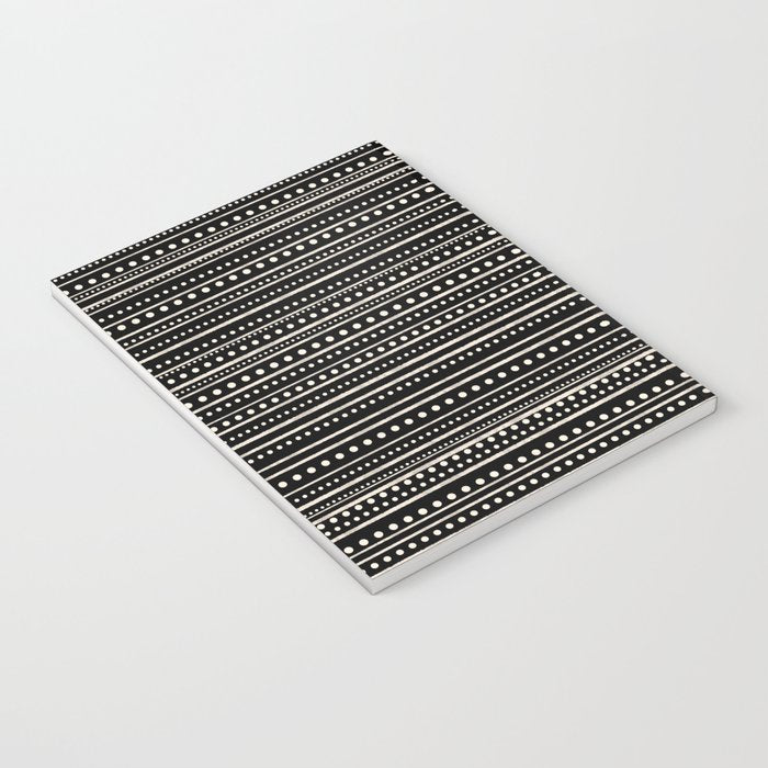 Bamako Striped and Dotted Pattern in Black and Almond Cream Notebook Gallery Image 3