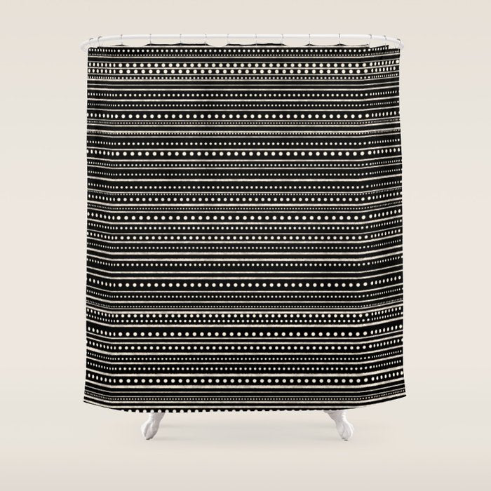 Bamako Striped and Dotted Pattern in Black and Almond Cream Shower Curtain Gallery Image 1