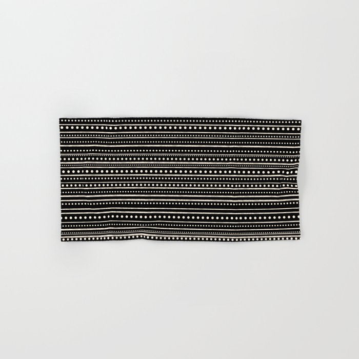 Bamako Striped and Dotted Pattern in Black and Almond Cream Bath Towel Gallery Image 1