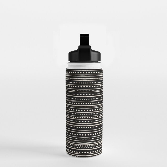 Bamako Striped and Dotted Pattern in Black and Almond Cream Water Bottle Gallery Image 2
